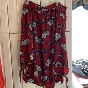 Maroon printed off the shoulder dress